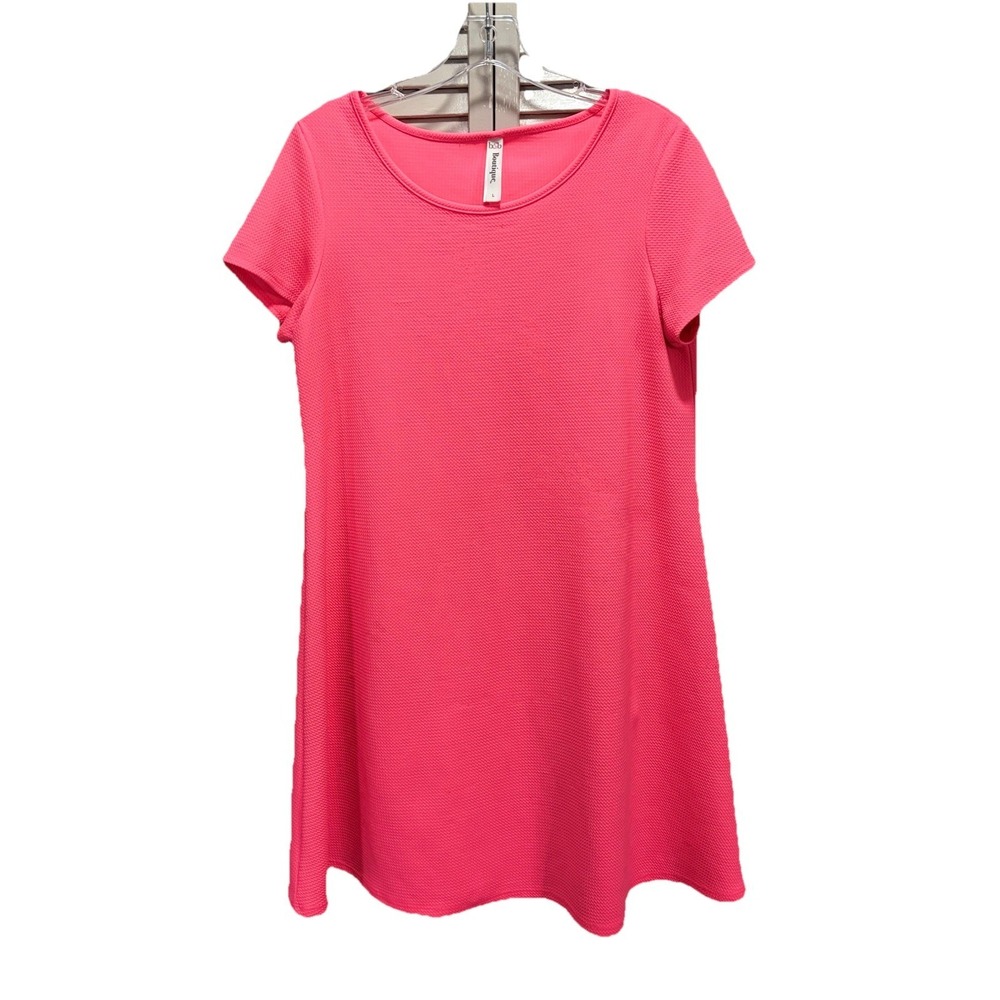 B &‎ B Boutique Neon Pink Midi Dress Size Large Short Sleeve Round Neckline